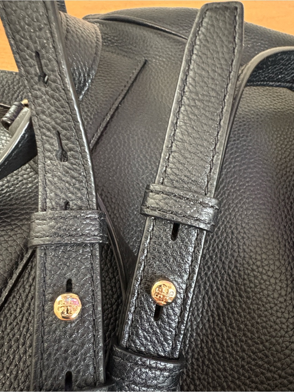 Tory Burch Carter Flap Black Leather Logo Backpack with Gold Hardware - Picture 13 of 16